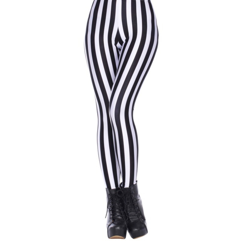 ROMWE Black and White Striped Leggings